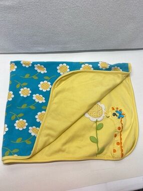 Gymboree Daisy Giraffe Turquoise Floral Baby Blanket Reversable Giraffe Cotton